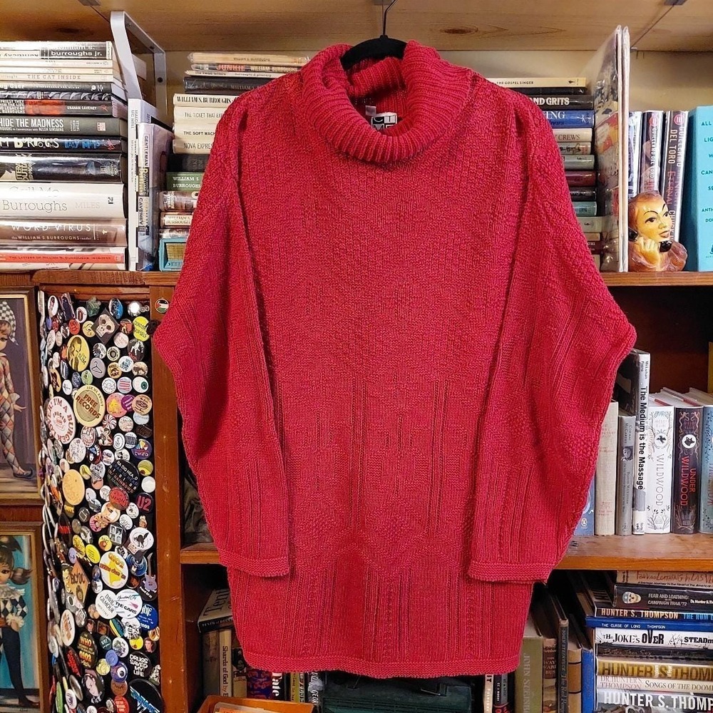 Vintage red 100% cotton made in USA cable knit turtleneck sweater.